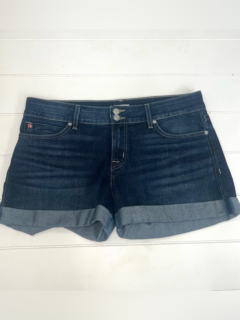 Hudson Jeans Ruby Flap Pocket Cuffed Denim Shorts Dark Wash Size 32